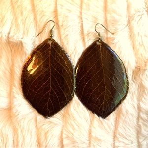 Amazing Autumn Earrings ~ Brown Resin on Gold Plated Leaf Shaped Earrings